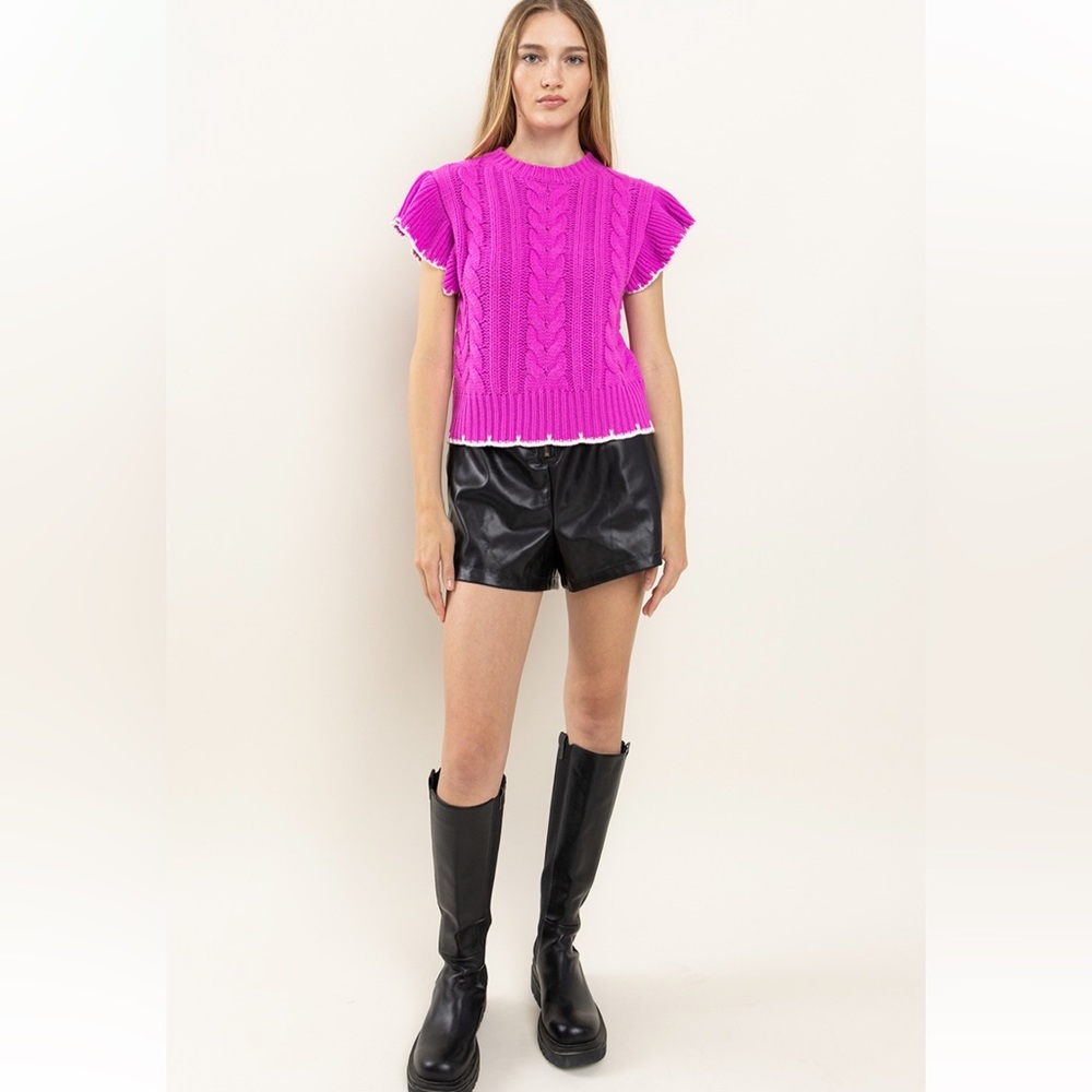 34 Fabulous Contrast Knit Ruffle Sweater Top - Picture 2 of 5